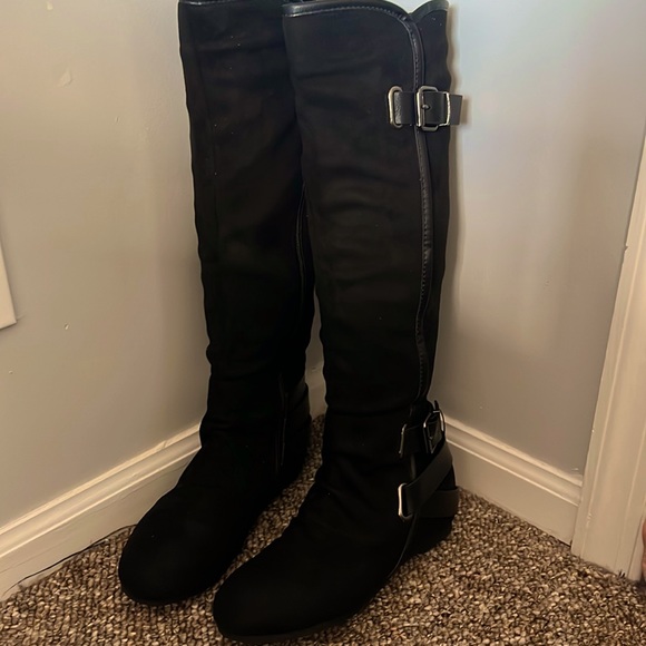 Suede Warm Black Knee High Boots 1 Pair! - Picture 1 of 11